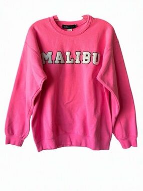 JET JOHN ESHAYA  Pink Malibu Sweatshirt Neon Chenille Patch Size Medium